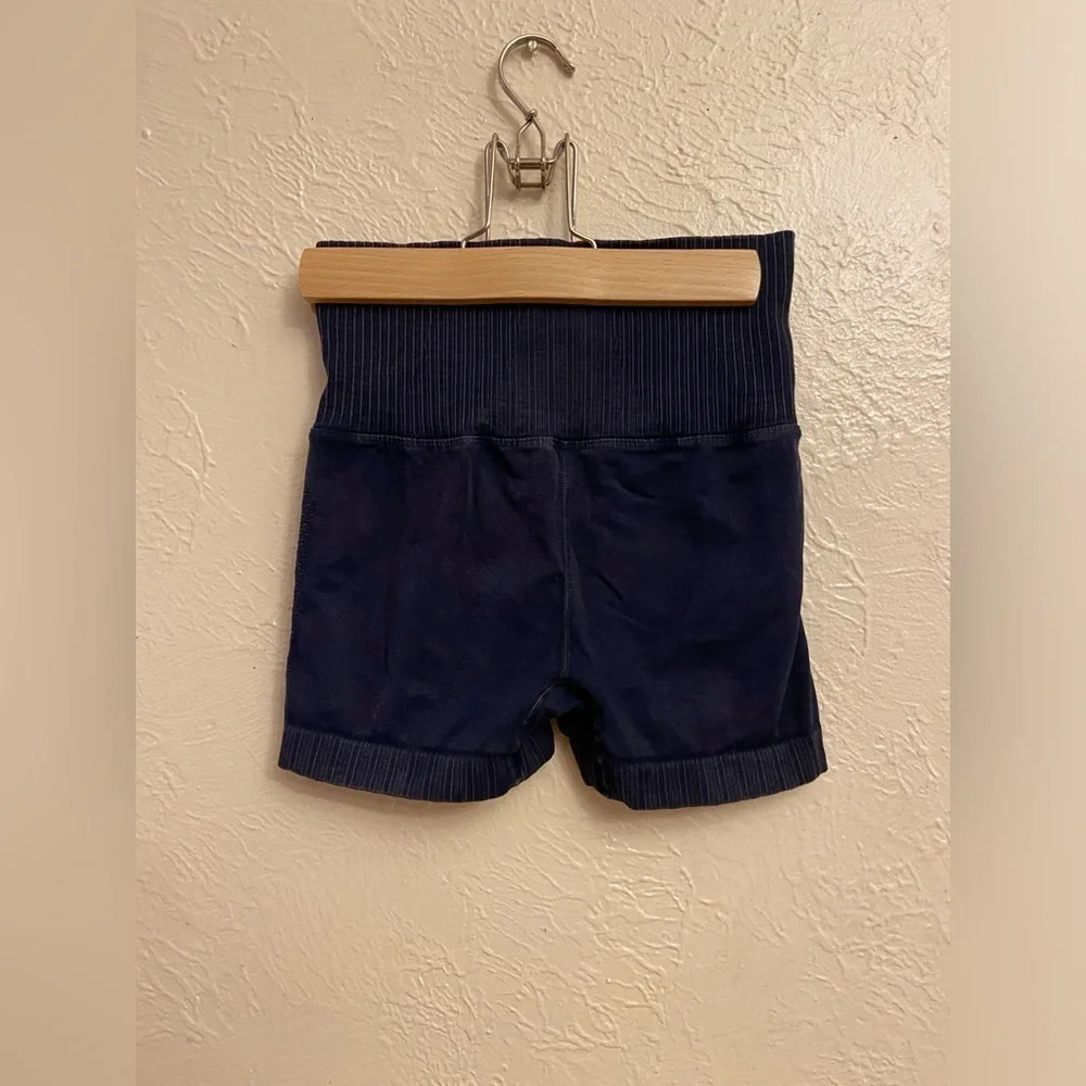 FP Movement Navy High Waist Shorts with Ribbed Waistband